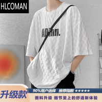 HLCOMAN美式棋盘格冰丝短袖t恤男款夏季大码宽松高街半袖上衣服