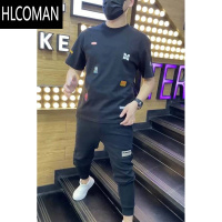 HLCOMAN2024夏季新品男士短袖T恤半袖印花修身青年休闲上衣刺绣高品质潮t