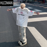 HLCOMAN美式复古320g赛车服t恤夏季潮牌欧美高街短袖男小众机车半袖