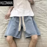 HLCOMAN港风ins复古牛仔短裤男夏季薄款宽松大码休闲百搭学生五分裤胖子