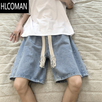 HLCOMAN港风ins复古织带牛仔短裤男夏季薄款宽松休闲潮流百搭学生五分裤
