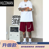 HLCOMAN暗红色运动短裤美式复古高克重5分中裤oversize篮球四六分裤男夏