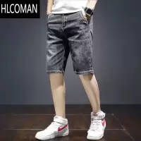 HLCOMAN美式牛仔短裤男2024新款休闲弹力中裤夏季薄款宽松潮流男士五分裤