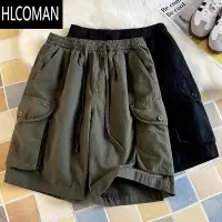 HLCOMAN军绿色工装短裤男士夏季日系cityboy休闲裤阔腿直筒古着裤子