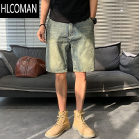 HLCOMAN美式牛仔短裤男夏季薄款潮牌水洗中裤直筒休闲2024新款复古五分裤