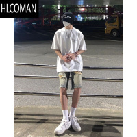 HLCOMAN破洞牛仔短裤男夏季裤子复古七分裤潮牌设计感小众美式高街乞丐裤