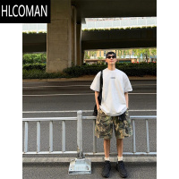 HLCOMAN美式复古迷彩工装短裤男夏季水洗vibe伞兵伐木裤休闲阔腿四五分裤