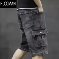 HLCOMAN2024夏季薄新款大码七分多兜工装弹力宽松水洗多袋牛仔短裤男休闲