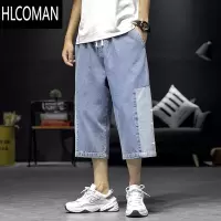 HLCOMAN日系牛仔七分裤男款夏季薄款直筒宽松阔腿潮流大码7分过膝短裤子
