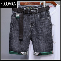 HLCOMAN夏季薄款高端欧美印花刺绣潮牌新塘牛仔短裤男士五分中裤宽松直筒