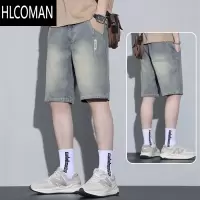 HLCOMAN星空纹牛仔短裤男士2024新款美式复古中裤夏季薄款宽松直筒五分裤