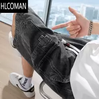 HLCOMAN工装牛仔短裤男夏季薄款潮牌宽松男士中裤2024新款休闲男生五分裤