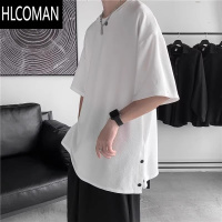 HLCOMAN排扣短袖t恤男夏季大码宽松2024新款男生半袖上衣服