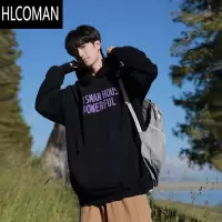 HLCOMAN@ 420g黑色连帽卫衣男早秋美式男生印花帽衫外套
