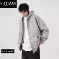 HLCOMAN400G灰色连帽卫衣开衫男潮牌宽松百搭休闲外套美式叠穿情侣帽衫
