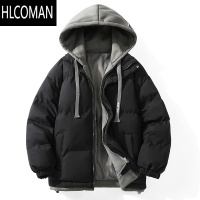 HLCOMANpo男士羽绒棉衣假连帽情侣棉服潮牌痞帅加厚宽松外套