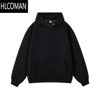 HLCOMAN黑色加绒卫衣女男同款潮牌宽松情侣帽衫纯色连帽外套
