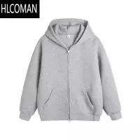 HLCOMAN宽松休闲百搭双头拉链开衫外套男生美式纯色连帽卫衣潮