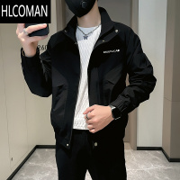 HLCOMAN潮牌痞帅工装外套款潮流刺绣夹克2024新款男士休闲纯色上衣服