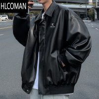 HLCOMAN皮衣男秋季新款pu皮夹克翻领宽松复古机车派克服男士休闲防风外套