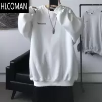 HLCOMAN特大码300斤硬挺卫衣男装无帽潮牌美式复古圆领外套2