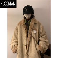 HLCOMAN冬季加绒加厚羔毛棉衣男款日系灯芯绒棉服宽松潮牌工装棉袄外套