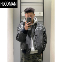 HLCOMAN美式高街立领夹克外套男女节hiphop潮牌字母印花棉服棒球服