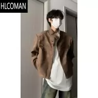 HLCOMAN美拉德高街机车皮衣男小众短款垫肩夹克外套潮牌夹棉加厚棉衣