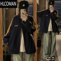 HLCOMAN美式慵懒chic三条杠开衫卫衣男女韩版宽松学生立领运动棒球服外套