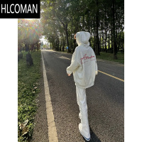 HLCOMAN白灰色美式高街卫衣男款连帽宽松男款高级感秋季外套