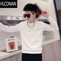 HLCOMAN圆领卫衣男新款潮牌ins字母浮雕修身休闲长袖t恤套头个性外套