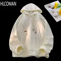 HLCOMAN纯色灯芯绒连帽卫衣男女宽松潮流套头青少年宽松休闲帽衫外套