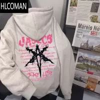 HLCOMAN美式高街嘻哈六芒星字母连帽卫衣男女款街头潮牌宽松外套