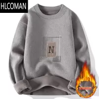 HLCOMAN2024新款毛衣男士圆领加绒加厚卫衣青少年p暖长袖T恤刺绣