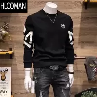 HLCOMAN冬季卫衣男2024新款韩版潮流修身圆领字母印花加绒加厚打底衫男潮