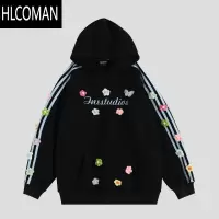 HLCOMAN[IKR]国潮牌情侣美式手缝立体花卉卫衣宽松套头加绒连帽衫男