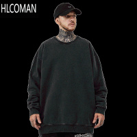 HLCOMAN纯色大码卫衣男装圆领加肥加大宽松简约加绒打底情侣装无帽