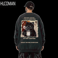 HLCOMAN美式复古趣味卡通嘻哈大码圆领卫衣男装水洗做旧加绒