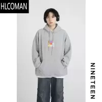 HLCOMANS 2024冬新品情侣印花加绒连帽卫衣学生青少年宽松休闲上衣男
