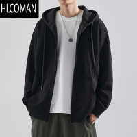 HLCOMAN黑色连帽卫衣男2024新款潮牌宽松休闲开衫外套男装