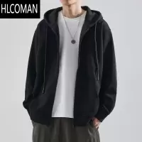 HLCOMAN黑色连帽卫衣男2024新款潮牌宽松休闲开衫外套男装