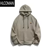 HLCOMAN复古贴标宽松加绒卫衣日系男女款连帽长袖衣服学生帽衫外套