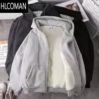 HLCOMAN开衫连帽卫衣男加绒帽衫宽松拉链外套加大码休闲上衣