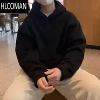 HLCOMAN连帽卫衣男款2024新款潮牌美式灰色套头加绒外套男