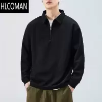 HLCOMAN黑色半拉链卫衣男2024新款加绒高级感外套男士上衣服款