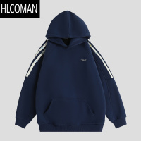 HLCOMAN[IKR]国潮牌情侣美式花卉织带条纹卫衣宽松加绒连帽衫男