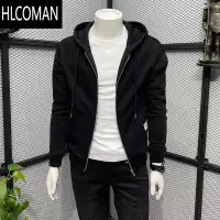 HLCOMAN2024新款连帽卫衣男开衫潮牌修身长袖上衣潮流休闲加绒外套