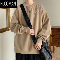 HLCOMAN特大码300斤中国风竹子印花卫衣男圆领潮牌上衣宽松外套2