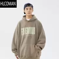 HLCOMAN美式发泡印花卫衣男秋季潮牌设计感小众帽衫高街休闲百搭上衣