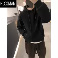 HLCOMAN连帽卫衣男士新款款纯色帽衫男上衣美式高街宽松加绒加厚外套